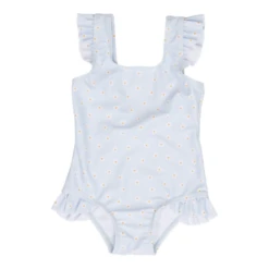 Little Dutch Bathsuit Ruffles Daisies Blue