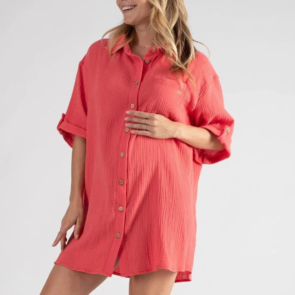 Cache Coeur Bertille Coral Maternity And Nursing Shirt Dress 3 Cache Coeur Bertille Coral Maternity And Nursing Shirt Dress