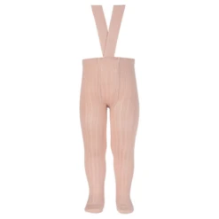 Condor Rib Tights With Elastic Suspenders Old Rose