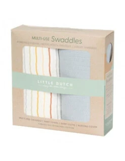 Little Dutch Swaddles 70 X 70 Sunny Stripes/Pure Soft Blue -LittleNest Store muselinas vintage sunny puro azul